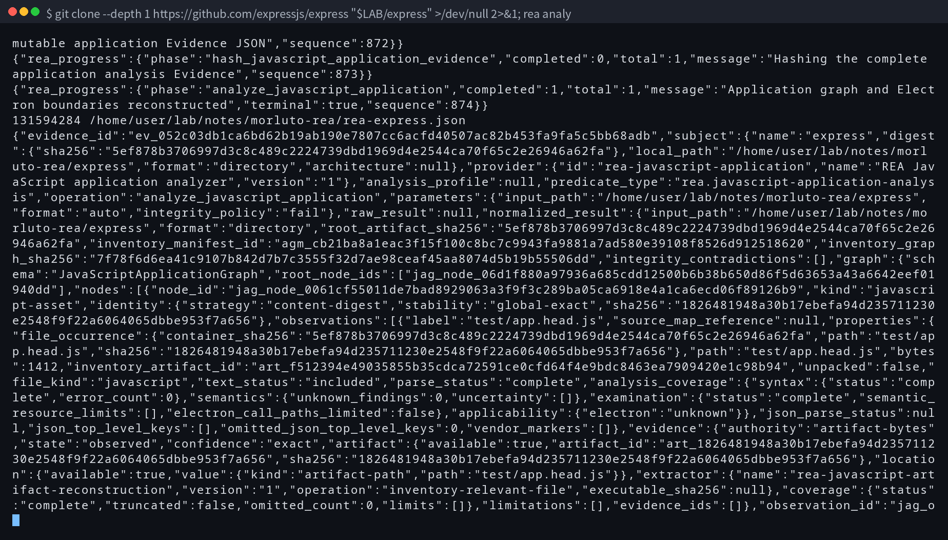 終端機畫面:分析 Express 原始碼(git clone --depth 1 https://github.com/expressjs/express "$L)
